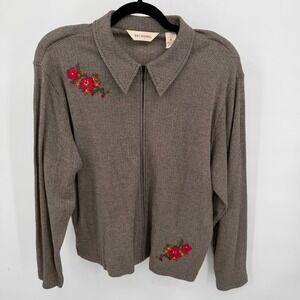 BECHAMEL Women's Size XL Jacket Embroidered Herringbone Zip Front Collared‎